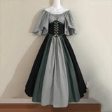 Pbong  Halloween Costumes for Women Medieval Retro Contrasting Color Slim Swing Dress One-word Shoulder Dress Love Live Cosplay
