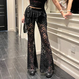 Hot Selling High Waist  Lace See-through Pants Sexy Versatile Irregular Fake Two-piece Skirt Pants for Women