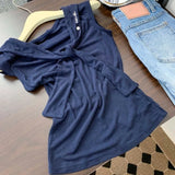 Pbong  2000s Harajuku Vintage Slim Sleeveless T Shirt Y2k Summer American Sailor Collar Sweet Tees Women Japan Style Fake 2 Piece Tops
