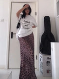 Leopard Print Long Skirt Women Summer Vintage Sexy High Waist Slim Elegant Trumpet Skirt Female High Street Chic