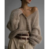 Spring Autumn Women Cardigan Sweater Jacket 2025 Imitation Mink Fur Versatile Female Sweater V-neck Loose Ladies Knitted Top