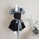 Y2k Japan Style Kawaii 2 Piece Skirt Sets Women 2000s Harajuku Vintage Sweet Suits Lolita Plaid Short Sleeve Matching Sets Chic