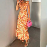 Pbong  Colorblock Loose Spliced Printing Dresses for Women V Neck Sleeveless Patchwork Hollow Out Dress Female Clothing