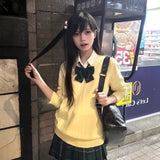 Pbong  Basic Pure Color Knitted Long Sleeve V-Neck Women's Vest Jk Uniform College Style Layering Top Autumn Fashion Casual Set