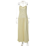 Pbong  Sexy Sleeveless Halter Maxi Dresses For Women Summer Fashion Dot Print Off The Shoulder Backless Party Long Dress Elegant