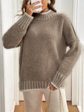 Women's High Neck Pullover Knitted Sweater Autumn Winter Simple Style Warm Cozy Top for Ladies
