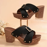 Pbong  Sandal of Women British Style Rome Shoe Comfy Soft High Heels Sandalias Metal Buckle Casual Slipper Wedge Platform Sandal