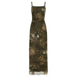 Vintage Mesh Tie Dye Flowers Printed Dress