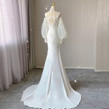 Pbong  Retro Lace Light Wedding Dr New Satin Fi Tail Gown Ele Bride Outdoors Welcoming Guest Light High Waist