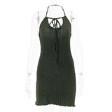 American Low Bust Design Halter Sleeveless Summer Popular Dresses Backless Solid Slim Fit Punk Vintage Short Dress Y2k Clothes