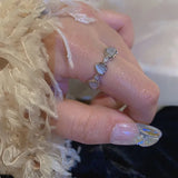 Kpop Y2K Moonstone Geometric Heart Rings Accessories Cute  New Vintage Grunge Aesthetic Jewelry For Women Girl