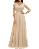Pbong  New 6-Color 5-Size Lace Splicing Long Waist-Cinching Elegant Dress Floor-Length V-Neck Polyester Fiber Evening Gown Dress