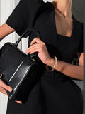 Pbong  Black Square Neck Puff Sleeve Mini Dress Waist Cinched Bubble Skirt Spring Women Elegant Party Gown  Fashion Retio Vestido