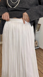 French Elegant Solid Silky Shiny Long Skirt Fashion Elastic Waist Satin Pleat Women Dress Spring Korean Chic A-line Ladies Skirt