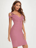 Sexy V Neck Green HL Bandage Dress For Women Double Strap Party Club Elastic White Red Tight Bodycon Vestido XL
