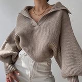 Pbong  New Women's Faion Knitted Sweater Lapel Pullover Blouse Svel Autumn Season Other Material 00% Ladies Knitwear