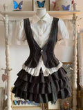 Retro Japanese Lolita Outfits Women Sweet Kawaii Tops Ruffle Mini Dress Suits Y2k Preppy Casual 2 Piece Sets