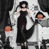 Mall Goth Dress Women Fairycore Grunge Spaghetti Strap Lace Patchwork High Waist Bodycon Dress Partywear