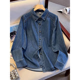 Women's Denim Shirt 2025 Spring Summer Loose Comfortable Ladies Cowboy Tops Blue Retro Be All-match Lady Elegant Blouse