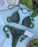 Women's Bikini New Special Fabric Solid Color Rope Swimsuit Multicolor