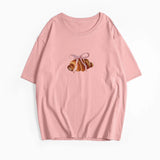 Bow And Horn Print White Summer T-shirt 2025 New Short Sleeve O-neck All-match Women Tee Top Streetwear Fashion Woman Clothing