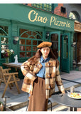 Vintage Faux Woolen Plaid Coat Women Fall Winter Long Sleeve Sweet Jacket Retro Preppy Style Korean Elegant O Neck New Tops