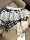 Pbong  Y2K Plaid Patchwork Skirt Women Vintage Casual High Waist Streetwear Mini Skirts Retro Harajuku American Irregular Skirt