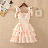 2000s Harajuku Vintage Lolita Strap Dress Y2k Japan Style Kawaii Sweet Short Party Dress Lace Patchwork One Piece Dress Korean
