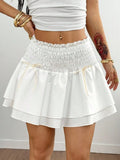 Pbong  Women's Summer Fall All-Season Back To School Vacation Cute Y2K Bow High Waisted Stretchy White Mini Skirt