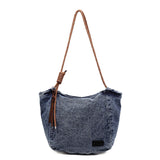 Pbong  Women's Vintage Washed Denim Tote Bag Braided Drawstring Casual Commuter Shoulder Bag Daily Large Capacity Handbag
