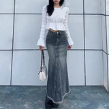 Autumn Retro Classic All-Match Skirt Women Casual Commuter Outing Tight Sexy Irregular Long Denim Vitality Skirt Girl Cool