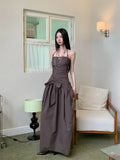 Ruched Backless Halter Maxi Dress For Woman Summer 2025 Tunic Ball Gown Strapless Long Dress Elegant Party Clothes