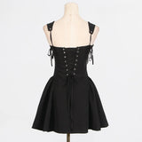 Black Y2K Retro A-line Short Dress Summer Bandage Elegant Chic Slip Women Dress 2025 New Fashion Square Collar Party Dresses