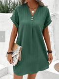 Pbong  Casual Loose Mini Dress Women Summer Fashion Short Sleeve Ladies V-neck Beach Short Dress Elegant