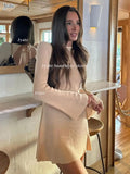 Stripe Knitted Slim Fitting Short Dress Sexy Flare Long Sleeve Backless Beach Dress Solid Color Casual Chic Vacation Robes Femme