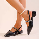 Pointed toe women's single shoes square heel rhinestone back elastic fashion and elegant holiday formal banquet women's shoes
