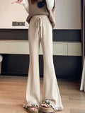 Ruffles Knitted Flare Pant Women High Waist Fashion Loose Fall Winter Trousers Korean Chic Elegant Lady Sweet Solid Pants