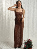 Lace See Through Sexy Maxi Dress Women Elegant Spaghetti Strap Sleeveless Backless Thigh High Split Club Long Dress