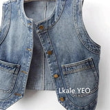New Ladies Denim Vest Jacket 2025 Summer Retro Versatile Women's Waistcoat Tops Round Neck Sleeveless Female Cowboy Horse Clip