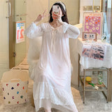 Pbong  Spring New Palace Gauze Dress Loose Princess Nightgown Women's Long Sleeve Night Shirt Lace Sweet Long Nightdress Home Wear
