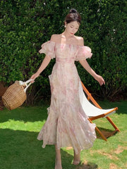 Vintage Floral Maxi Dress Women Elegant Korean Summer New  Fashion Evening Gown Party Lady Vestido Trendy Female Fairycore