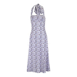 Summer Women's Dresses New Streetwear Fashion Bandage Print Casual Slim Maxi Dress Sexy Sleeveless Lady Lace Backless Dresses
