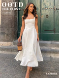 Elegant Square Collar White Long Dress 2025 New Summer A-line Sleeveless Tank's Dress Fashion Vacation Party Wedding Women Dress