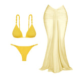 New 3Pcs Crochet Bikini With Long Skirt Sexy Swimsuit Women Swimwear Female Bandeau Biquini Swimming Suit Bodysuit Beachwear