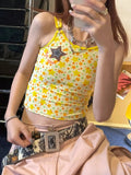  Summer Vintage Tank Tops Y2k Sleevelss Print Star Camis Tops Streetwear 2000s Japanese Crop Tops Beach Wear Retro Tank