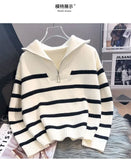 Sweater pullover women Spring and Autumn underwear 2024 New zipper stripe underlay short style popular premium sweater female