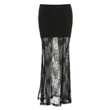Side Slit Lace Skirts For Women Summer New See Through High Waist Skirt Ladies Black Casual Loose Sexy Skirts Woman