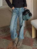 Pbong   American Retro Plus Size Distressed Washed Jeans Diagonal Button Jeans Children Spicy Design Casual Loose Jeans Floor Pants