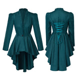 Women Medieval Victorian Gothic Steampunk Coat Tuxedo Tailcoat with Irregular Hem Vintage Trench Frock Outfit for Cosplay Party