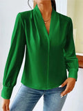 Pbong  Design Sense V-neck Solid Color Loose Top Autumn Shirt Spring And Autumn Winter New Office Women's Long Sleeve Shirt